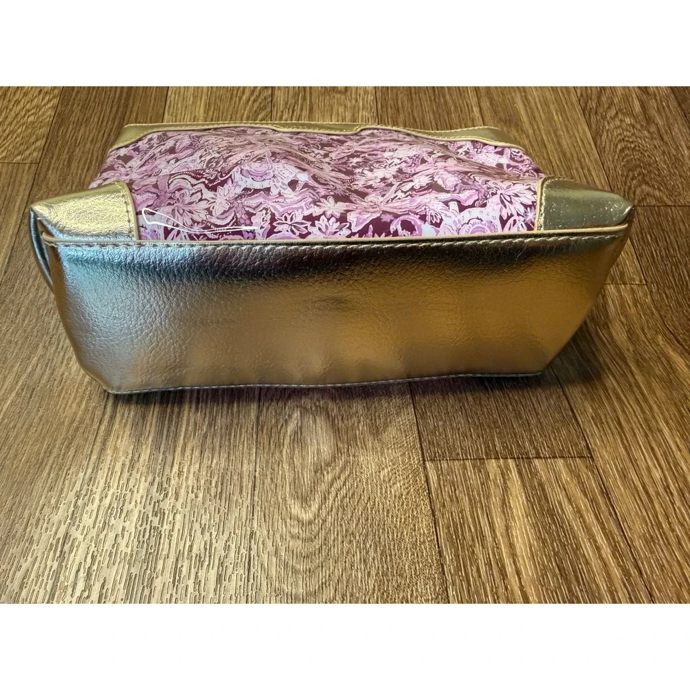 Lilly Pulitzer Purple Elephant Print Cosmetic Bag Gold Metallic Trim Pouch
